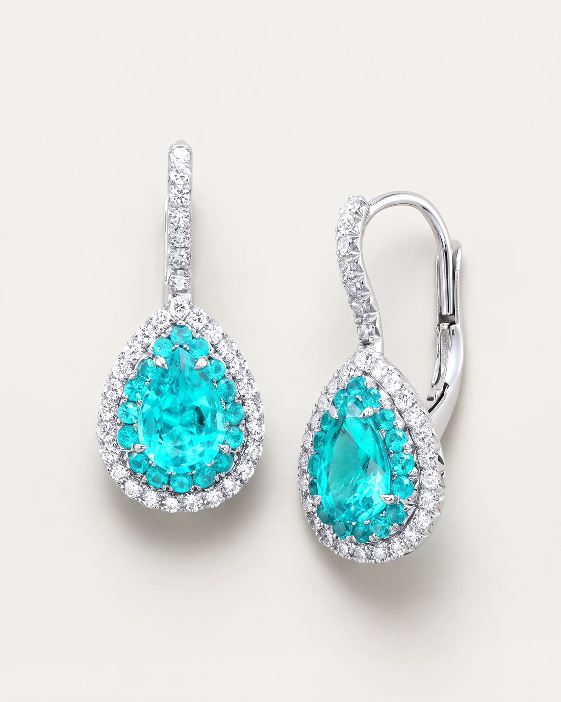ORTIGAS Paraiba Pear Drops, серьги, вид спереди