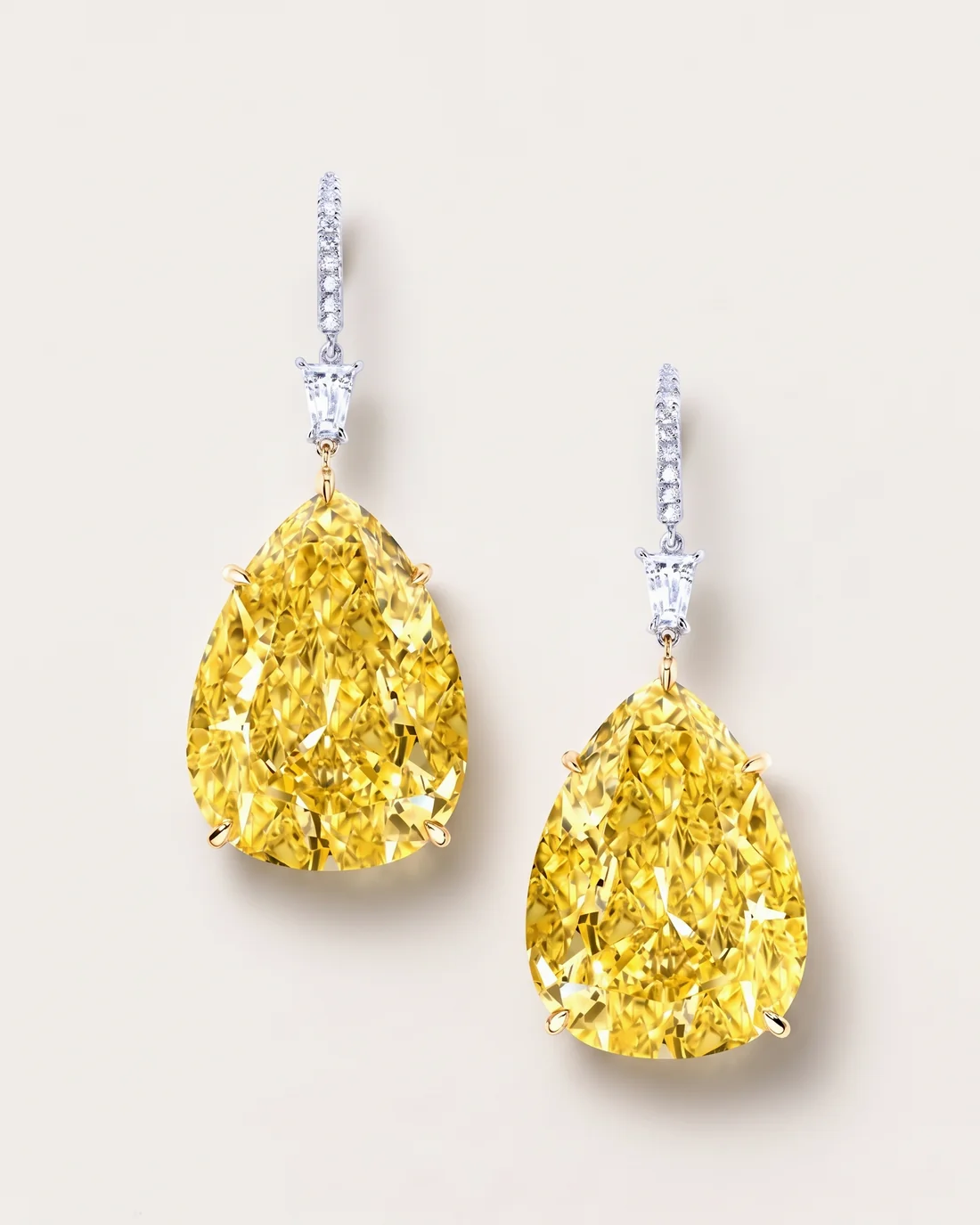 ORTIGAS Yellow Pear Drops, серьги, вид спереди